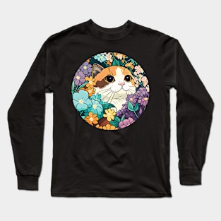 Cat Filled With Flowers - Cute Kitty Cat Flower Long Sleeve T-Shirt